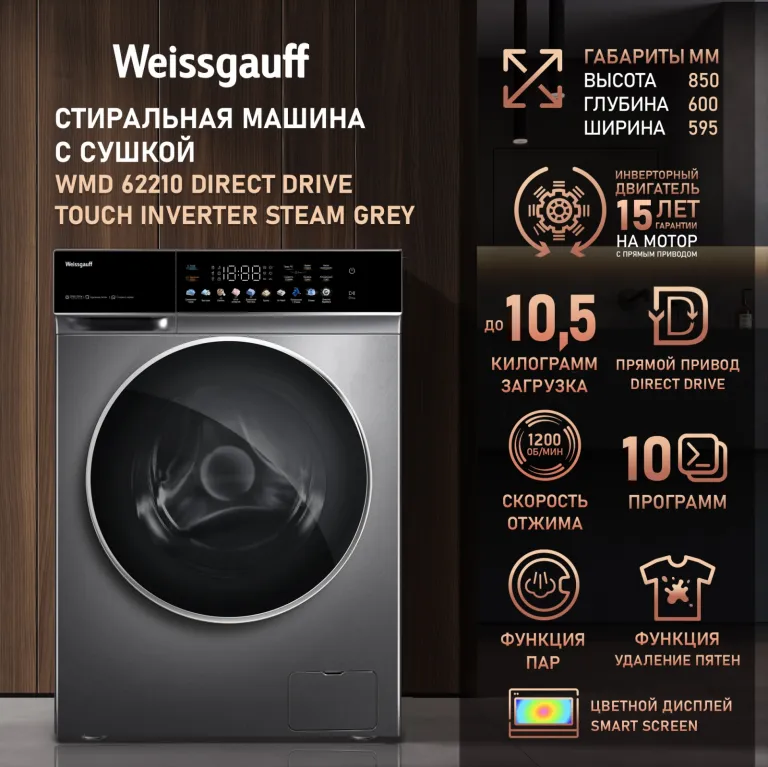 фото Weissgauff WMD 62210 Direct Drive Touch Inverter Steam Grey