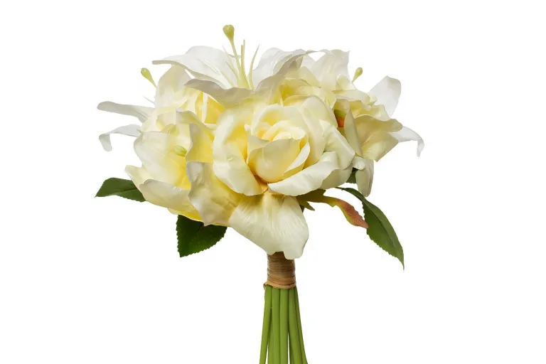фото 9F28017SN-4734 Букет розы-лилии желто-белый 30см (12)