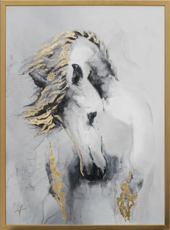 фото 89VOR-HORSE Холст "Белая лошадь" 50*70см, багет алюминий зол