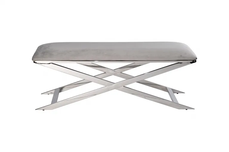 фото 47ED-019BAN-SVSER Банкетка св.-серый велюр/хром 120,5*45*44,5см