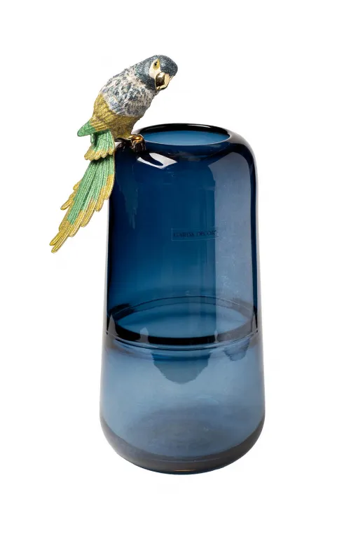 фото 55RV6111L Ваза стеклянная голубая с попугаем 16*15*38см
