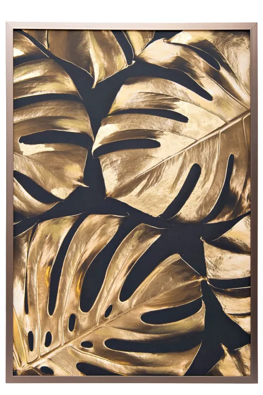 фото 89VOR-MONSTERA GOLDEN-2 Холст "Золотые листья монстеры-2" 100х70 см, багет( латунь),поталь