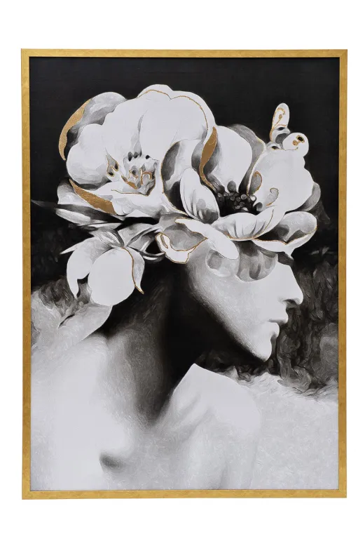 фото 89VOR-GIRL FLOWER-2  Холст "Девушка с цветами-2" 110*80 см, багет золото, зол.поталь