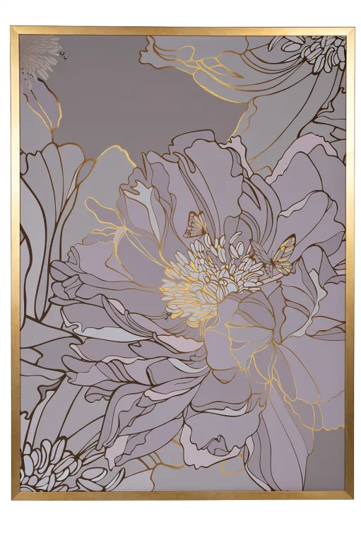 фото 89VOR-PEONY Холст "Пион" 110х80 см, багет алюм(золото), золотая поталь