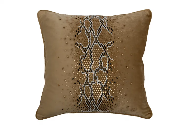 фото 70SW-38072 Подушка со стразами "Питон" золотая 45*45