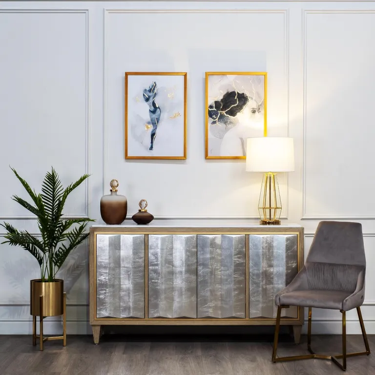 фото ART-4503-S Комод серебристый,столешн.из белого камня 163*41*91см