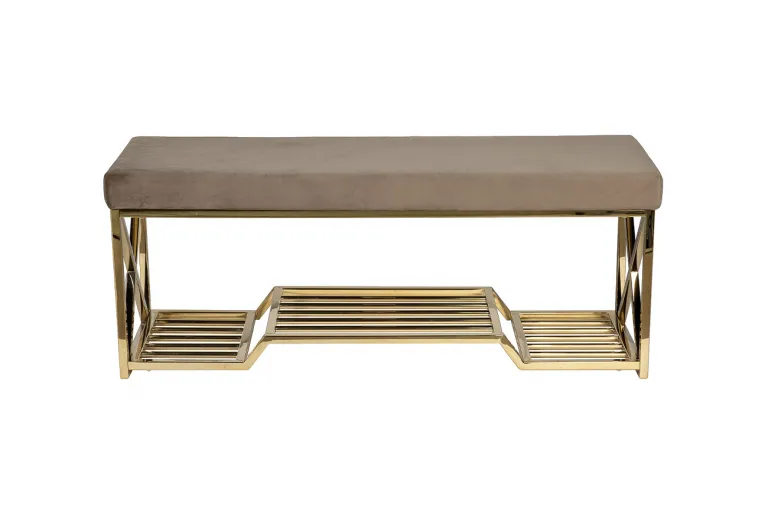 фото 47ED-01000 Банкетка велюр серо-бежевый, золото 120*40*47см