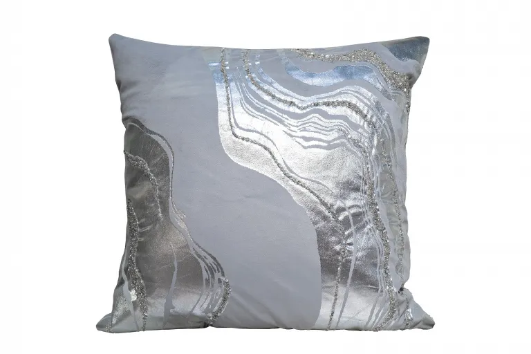 фото 70SW-35150 Подушка с принтом и бисером "Фолио" серый 45*45
